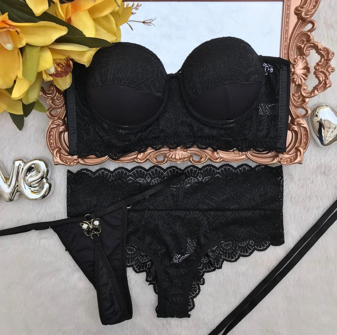 Lingerie Cropped Black 3 Pieces