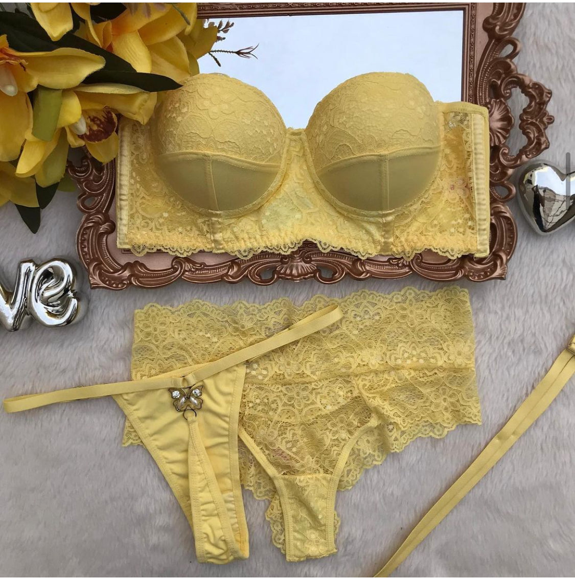 Lingerie Cropped Yellow 3 pieces